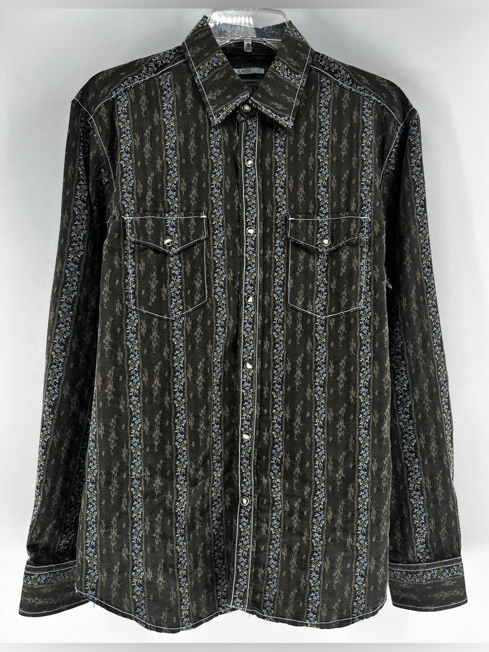 Johnston & Murphy Mens Brown Floral Western Snap Button Shirt M Slim Fit
